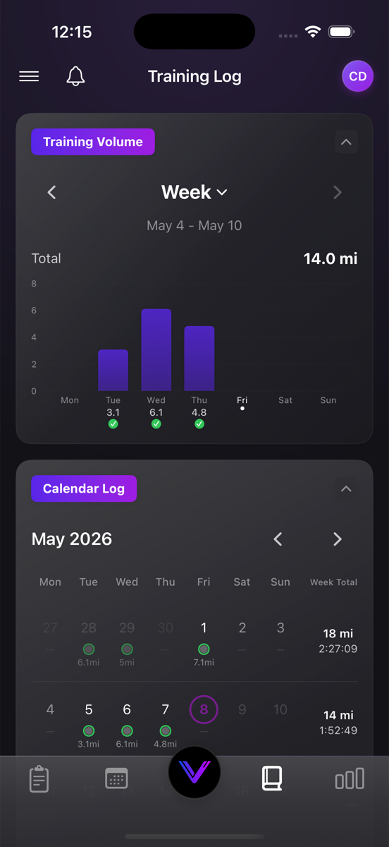 Log tab — every activity, history of every run