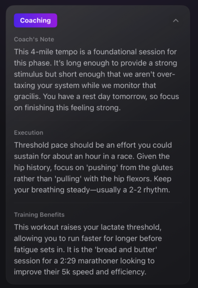 Coach commentary on workout